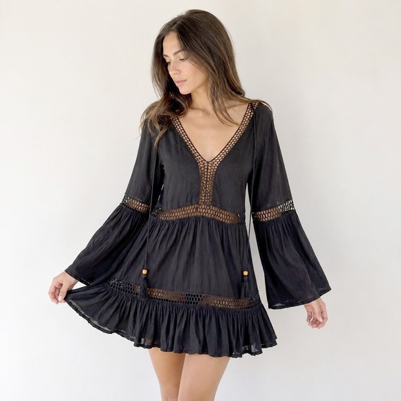 Forever 21 Dresses & Skirts - Forever 21 Salt Canyon Women's Medium Black Mini Dress Boho Crochet Festival NWT